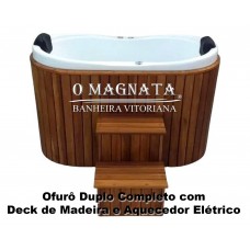 Banheira Ofurô Oval Duplo Completo com Deck de Madeira e Aquecedor 1,61m